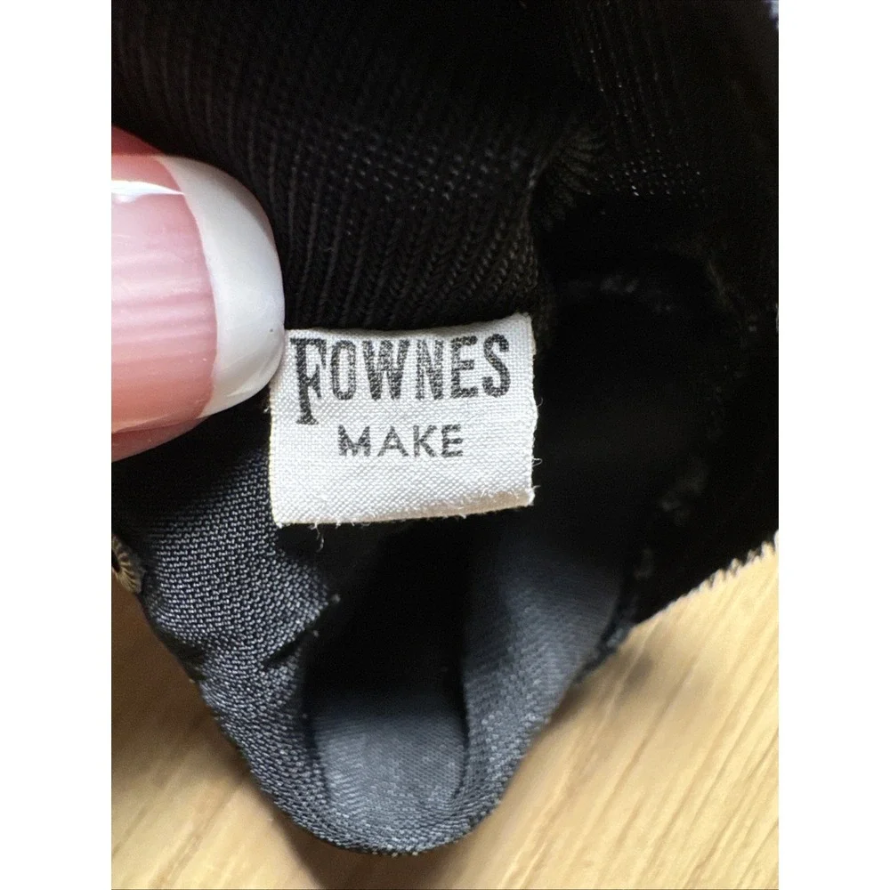 Vintage Fownes Velour Velvet Black Gloves  SZ 6 Rhinestones Silk Rayon Nylon